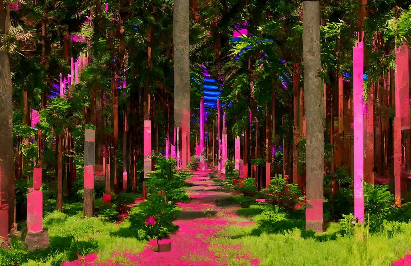 This meme is a humorous image of a forest with a bright, vibrant color palette. The image is captioned "When you're trying to be quiet in a forest, but your phone keeps ringing." The image is likely a cartoonish or exaggerated representation of a forest, with bright colors and bold lines, and the caption is a humorous commentary on the frustration of dealing with a ringing phone in a peaceful environment.